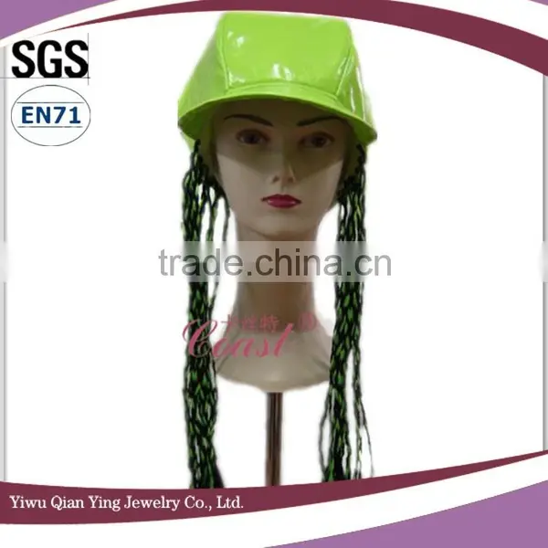 Fashion Funny Yellow Hats With Long Hair Wig Attached photo-3
