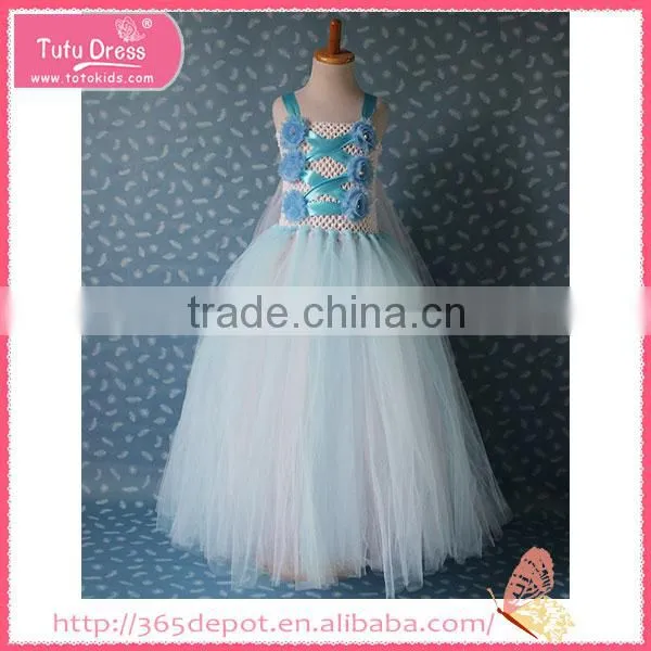Pleated Skirt Royalblue Yarn Dress With Embroidered Rosette Waist Halloween Costume Gauze Dress Supplier's Choice photo-3