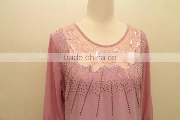 Ladies Fashion Blouse Beaded With Lace Round the Neck