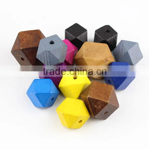 SB0712 Multicolor hexagon wooden bead,Geometric Natural Wood Beads,Faceted Wood Nugget Beads