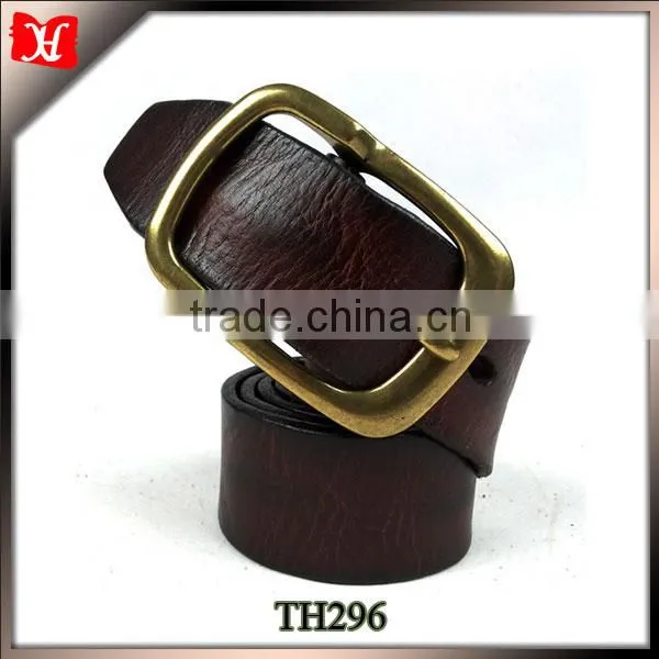 Full Grain Leather Belt Golden Buckle Mens Leather Jeans Belt