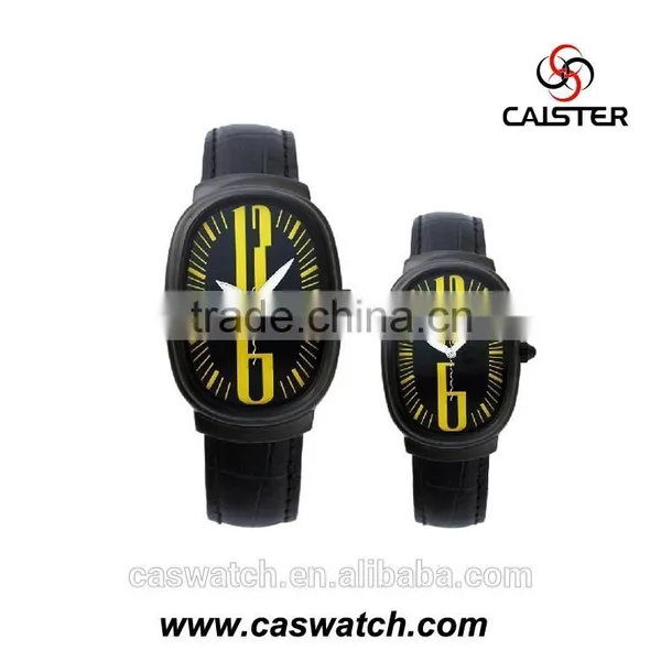 Latest Design Innovation Oval Shap Couple Watch, Black Case Unique Oval Watch. Colorful Dial Leather Couple Watch photo-2