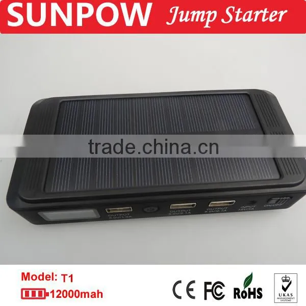 Sunpow 12000mAh Solar Multi-Function 12v Car Jump Starter Mini Mobile Power Bank Charger in Car Accessories