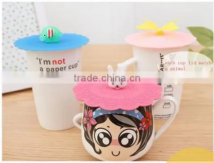 Food Grade Soft Silicone Strong Adsorbability Universal Cup Lids With Animal photo-5