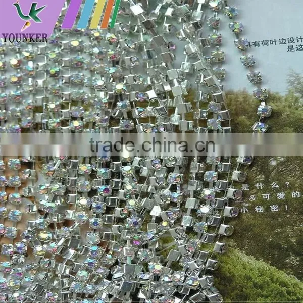 15 FEET1 Yard SS24 5mm AB Clear Crystal Gold Plated Rhinestone Chain Trims Cup Chain Wedding Garments Decoration YSCHC1032 photo-4