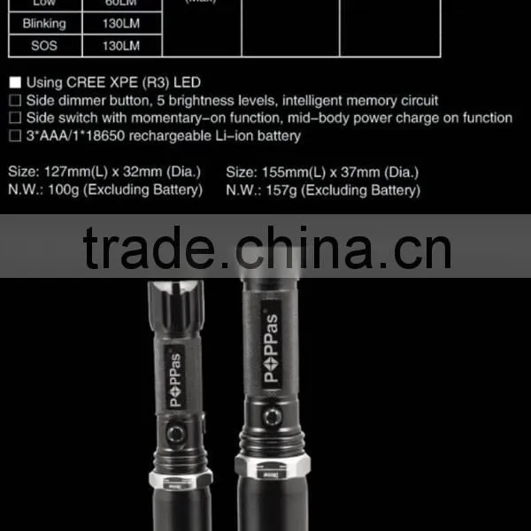 POPPAS T824 Hot Sales Zoom Led Flashlight Police Security Rechargeable Flashlight Torch photo-6