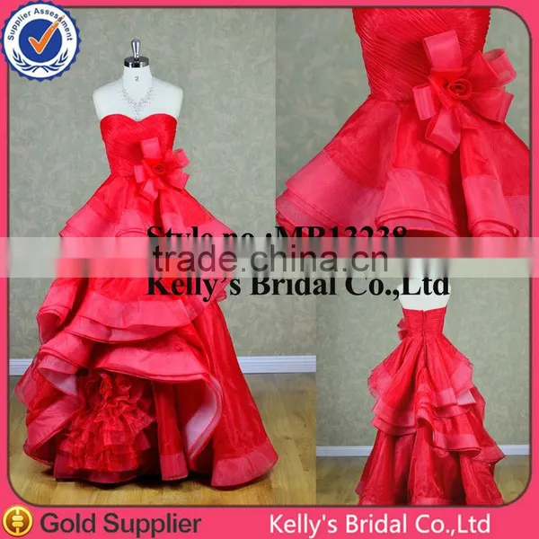 Western Style Strapless A-line Ruched Layered Red Wedding Dresses With Organza