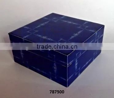 Wooden Box Painted Blue Black Print