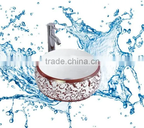Fashionable Sanitary Ware Ceramic Bathroom Sink Chinese Style Golden Wash Basins photo-4