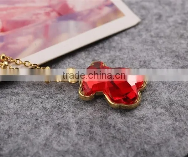 Guangzhou Biggest Wholesale Fashionable Gold Long Chain Red Crystal Necklace With Bear Pendant photo-4
