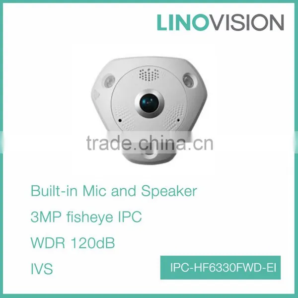 3 Megapixel IR Vandal-proof WDR 360 View Angle Built-in Micro Network Fisheye CCTV Camera