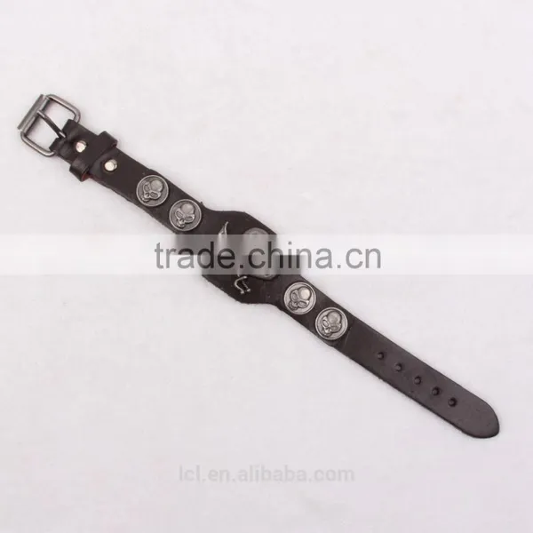 New Trend Fashion Jewelry Top Popular Punk Skull Head Leather Bracelet for Man Hip Pop 2015 China Yiwu photo-3