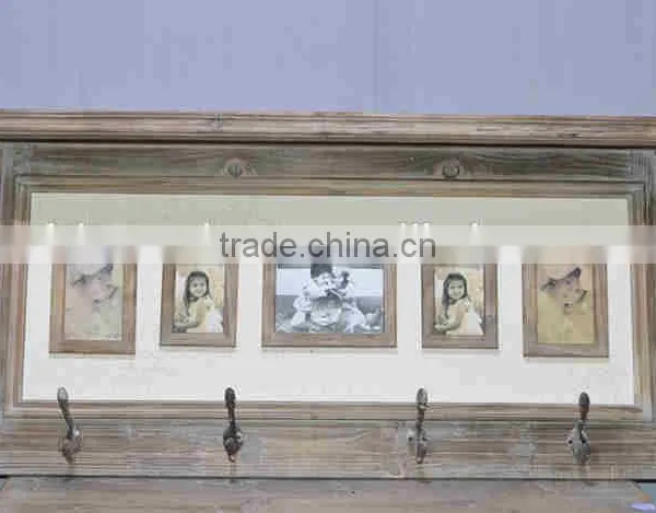 Retro Vintage Wall Shelf With Frames and Hooks photo-2