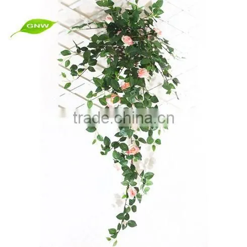 GNW FLV011 Green Leaf Fabric Artificial Hanging Rose Vines Colorful Flowers for Wedding Decoration photo-2