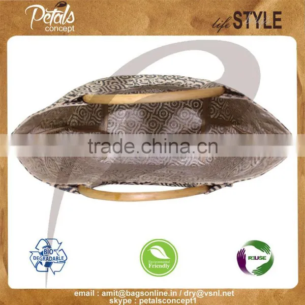 Jute Gift Bag With Round Handle for Weekend - Overall Print Shopping Tote - Cane Handle Bags photo-4