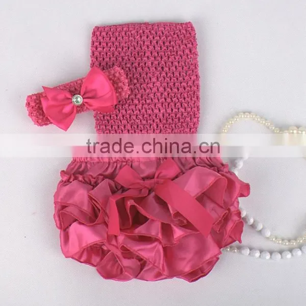2015 Adorable Baby Diaper and Crochet Tube Top3 Sets , Satin Baby Bloomers, Baby Ruffle Bloomers photo-4