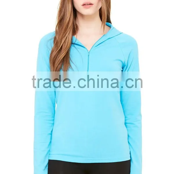 Pull Over Hoodie Women's Cotton Spandex Half-Zip Long Raglan Sleeves Hooded Quarter Zip Pullover Hoodie photo-2