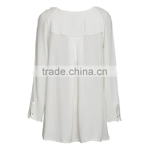 Best Quality New Fashion Designs Long Sleeves Round Neckline Women White T-shirts photo-2