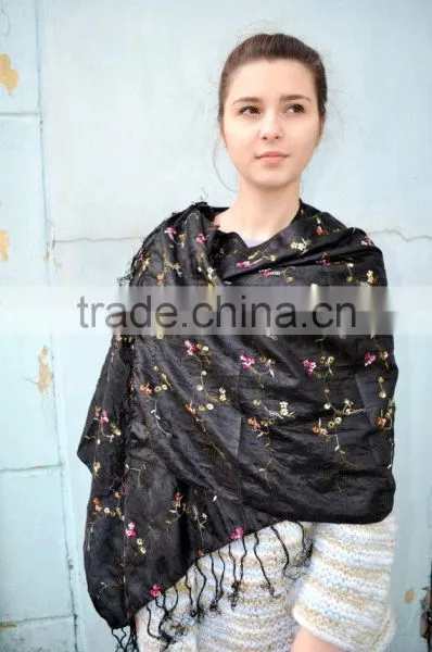 Vintage Black Shawl Scarf, Embroidered Black Shawl, Bohemian Festival Hippie, Headscarf ,Women Accessory photo-6