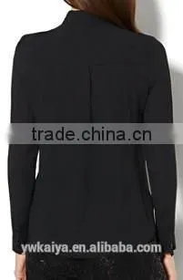 Floral Placket Black Fancy Hot Sale Well Slim Fit Black Cotton Blouse Wholesale photo-2