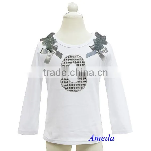 Girls Bling Silver 1st - 6th Birthday White Long Sleeves Tee photo-3