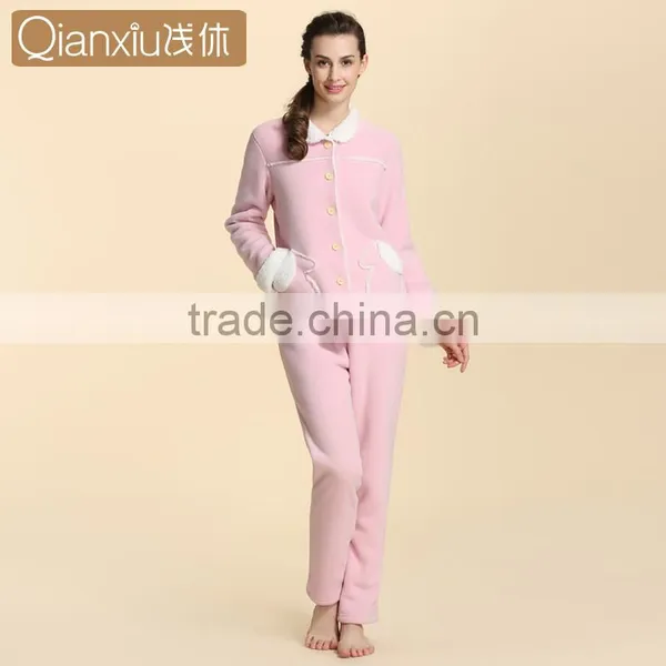 Functional Service Qianxiu Long Sleeve Winter Fleece Ladies Nighty photo-3