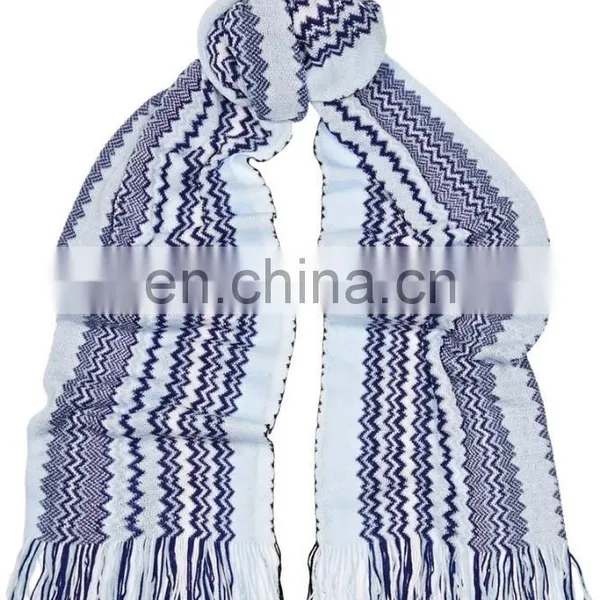 Most Popular Multicolored Crochet Knit Blue 100 Cotton Scarf