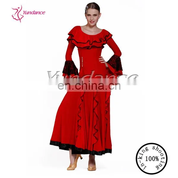 2015 Red Long Sleeve Modern Long Stripper Dance Stage Dance Dress M-01 photo-3