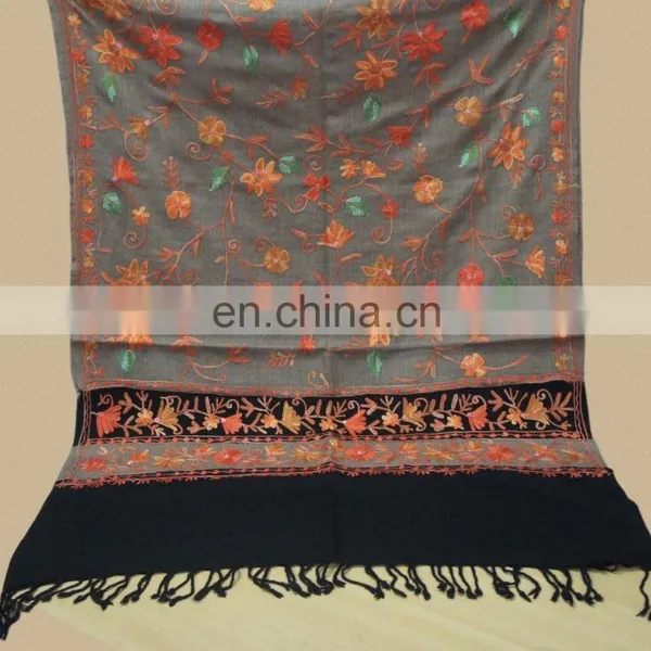All Over Embroidered Pure Wool Pashmina Shawls photo-4