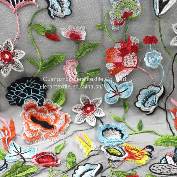 Dot Com Multi-color Embroidered Lace Fabric With Special Pattern for Dress
