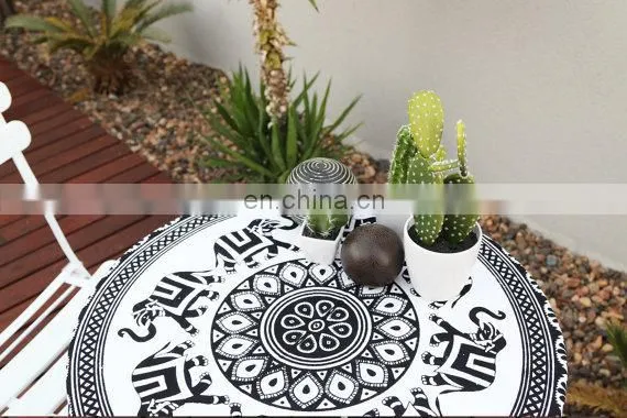 72" Indian Roundie Black White Yoga Mandala Hippie Tapestry Beach Throw Towel Yoga Mat Bohemian Art photo-2