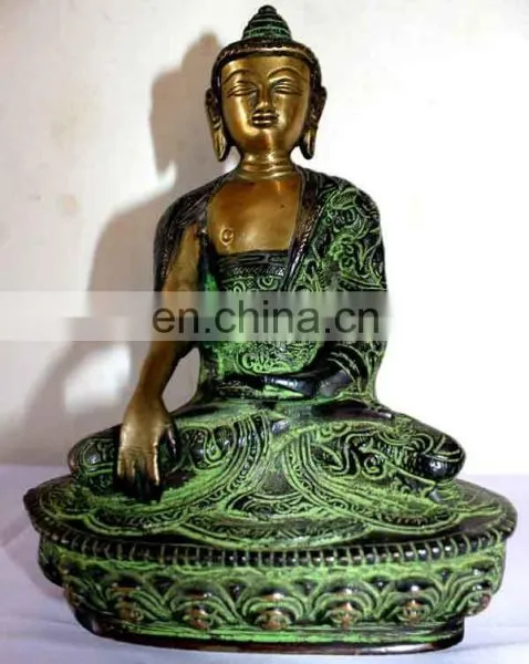 Old Tibetan Brass Sating Buddha Statue Medicine Blessing Buddhism Art Ethnic God Buddha Statue Buddhism Bodhisattva Sakyamuni photo-4