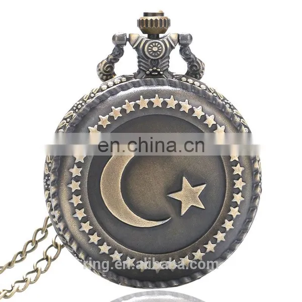 Vintage Fashion Ladies Stars Moon Flip Pocket Watch Necklace Chain Watch photo-5