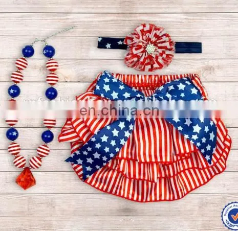 Newborn Baby Ruffle Chiffon Diaper Cover Cute Red White Polka Dot Bloomer With Headband and Necklace Wholesale photo-4