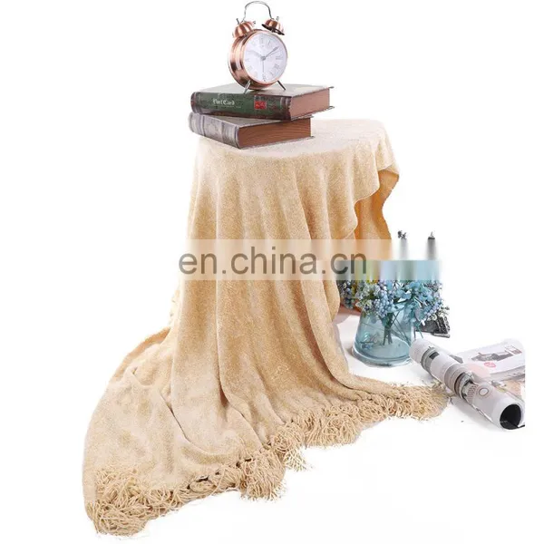 Bright Light Yellow Acrylic Throw Blanket Jacquard Knitted Blanket For Chair photo-3