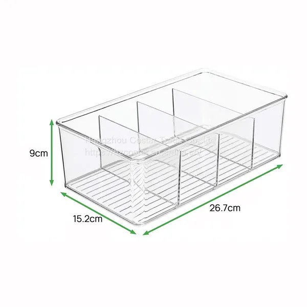 Plastic Food Storage Bin Clear Organizer With 4 Compartments for Kitchen Cabinet, Pantry, Shelf, Drawer, Fridge, Freezer Organization Holds Snack Bars Ligne Collection photo-4