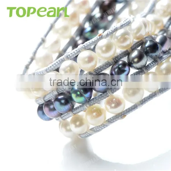 Topearl Jewelry Potato Freshwater Pearl Bracelet Woven Leather Wrap Latest Design Vogue Jewellery Bangle CLL174 photo-3
