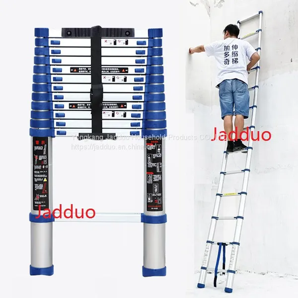 Single Blue Telescopic Ladder With Anti-slip Cushion