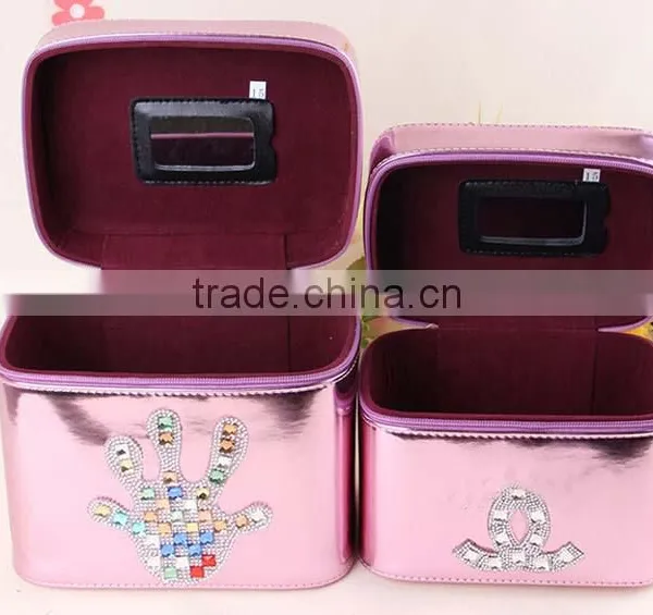 Pink Leahter Makeup Cosmetics Studio Case Jewelry Storage Organizer,Beauty Vanity Train Case photo-2