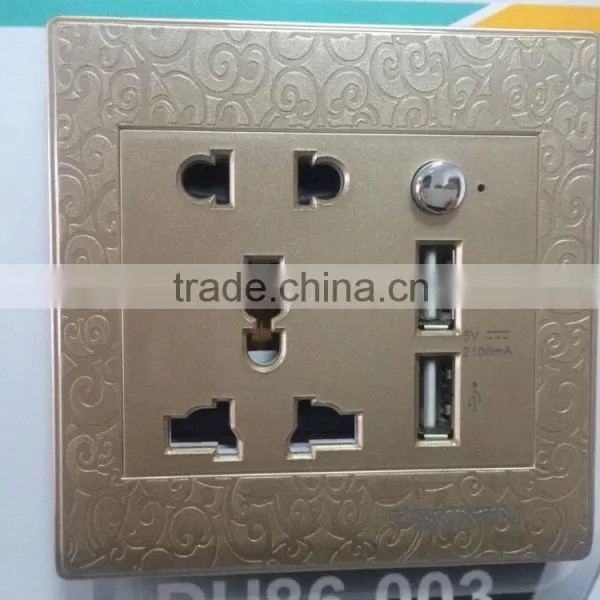 China Gold Figuratus Usb Power Socket, Usb Data Cable , Socket With Usb and Switch
