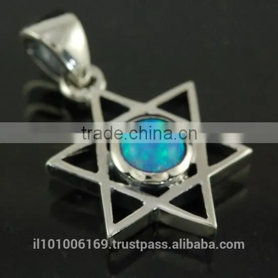Small, Opal Star of David Sterling Silver Pendant, P402 photo-5