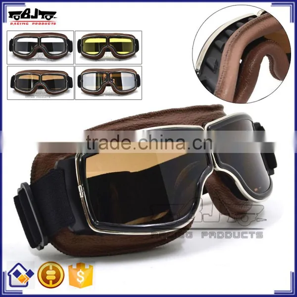 BJ-GT-011 Top Quality Adult Custom Coffee Leather Safety Spectacles Motocross Goggles