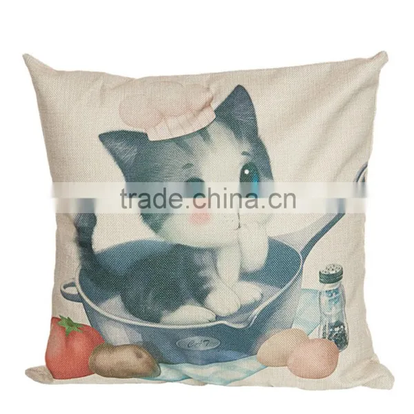2016 Hot Sale 100% Polyester Home Decorative Cat Printing Linen Cheap Cushion Cover photo-2