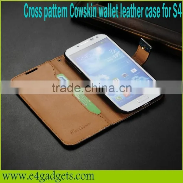 Luxury Cross Pattern Genuine Leather Flip Wallet Case for Samsung s4 Leather Case photo-6
