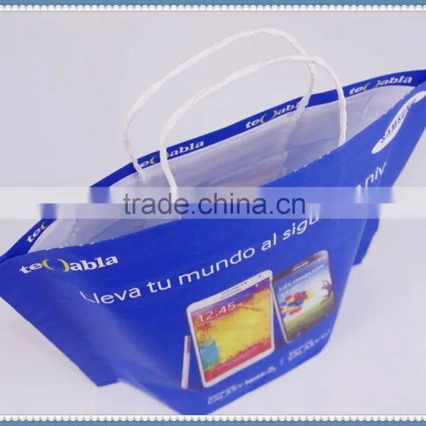 2016 New Design Blue Flexo Printing Eco Friendly Kraft Paper Bag for Mobile Phone photo-3