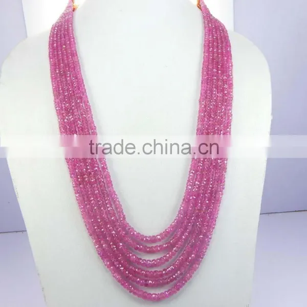 Natural Pink Sapphire Roundel Faceted Beads photo-3