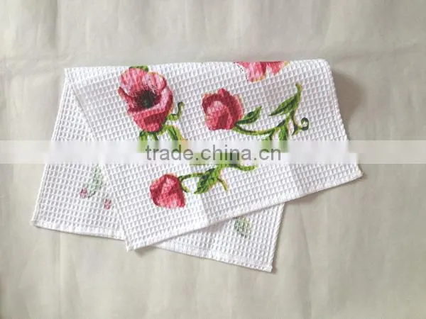 100% Cotton Yarn Dye Waffle Tea Towel 21s/2*21s/2 40*60cm 60g With Flower Design Printing photo-3