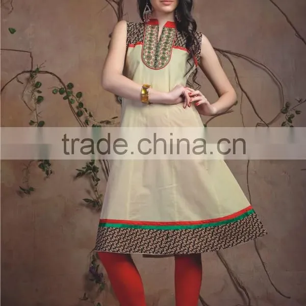 Designer Printed Sleeveless Cotton Kurti Design photo-5