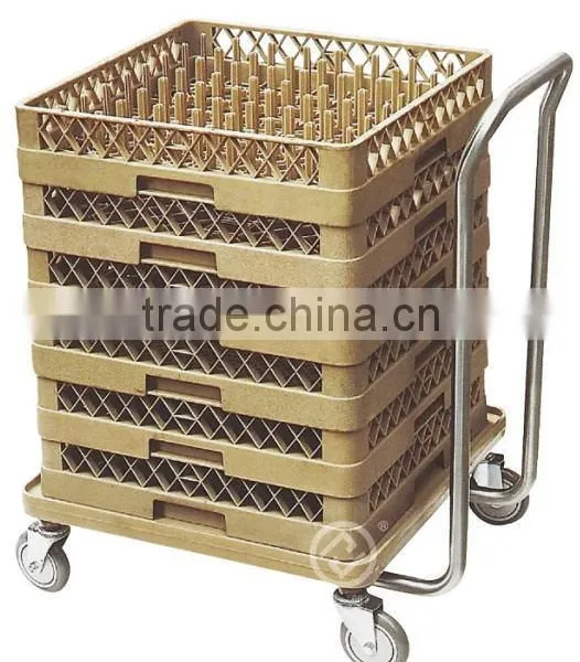 Brown square stacking kitchen cup rack with wheel cart