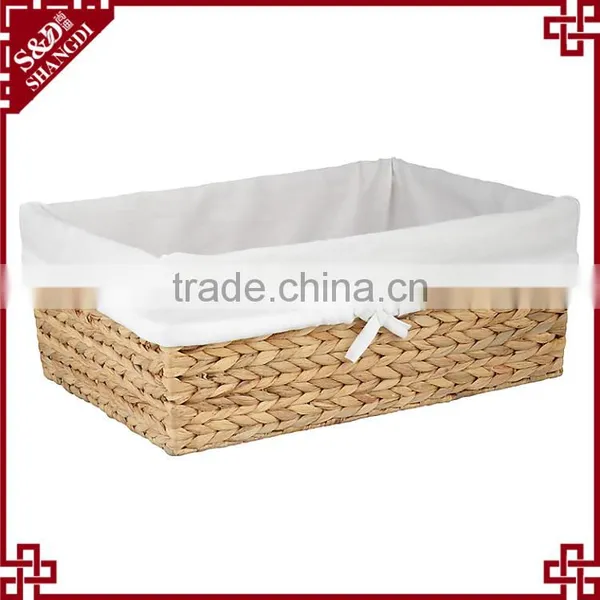 Water Hyacinth Woven Home Daily Goods Storage Basket With Liner photo-3